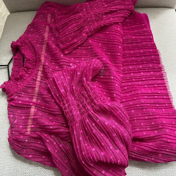 Classy Polka Dot EXPRESS Women's Top w/Camisole, Large Size Pink Mesh Dressy Top - Picture 8 of 15